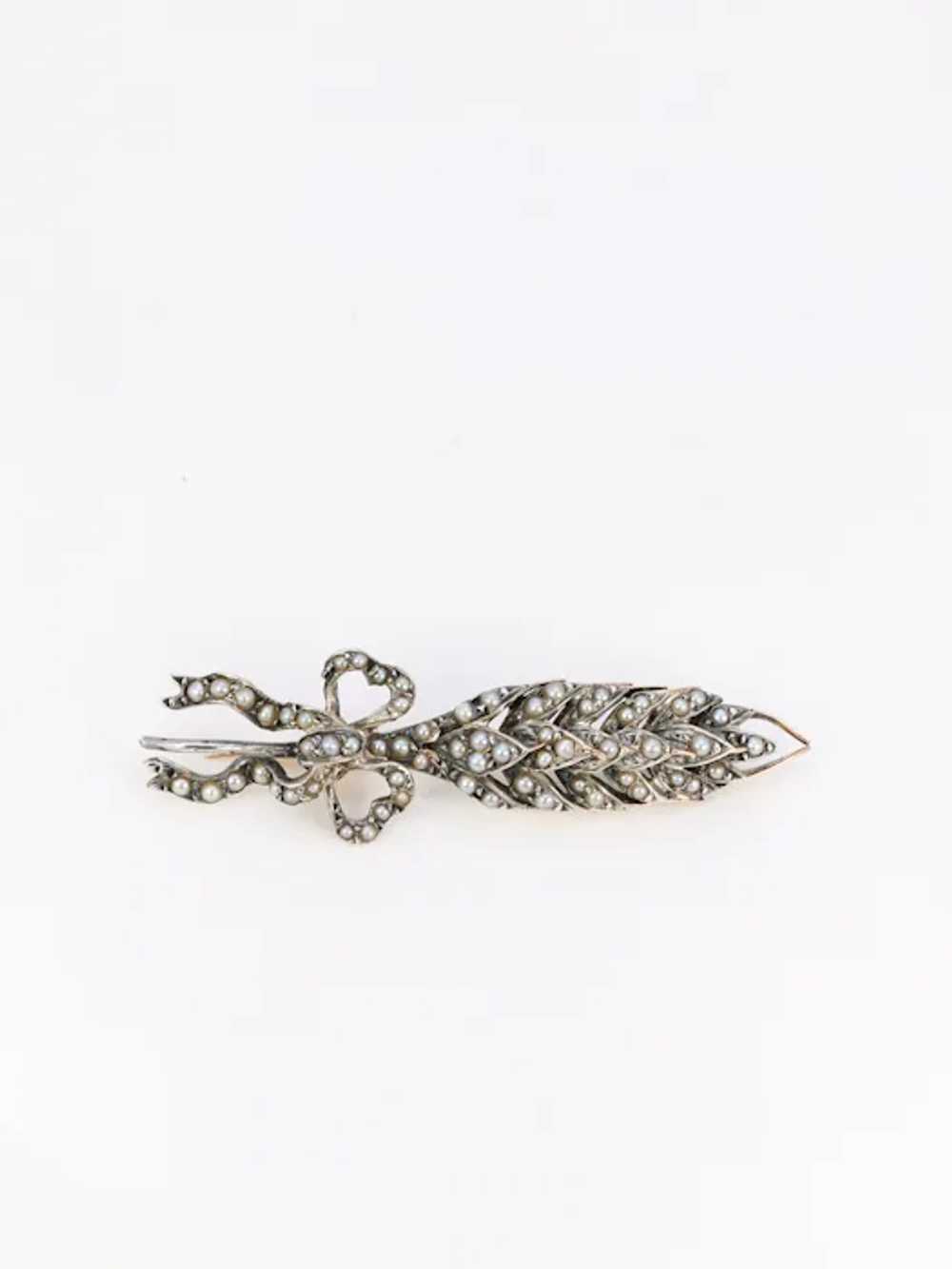 Antique corn brooch in gold, silver and natural p… - image 3