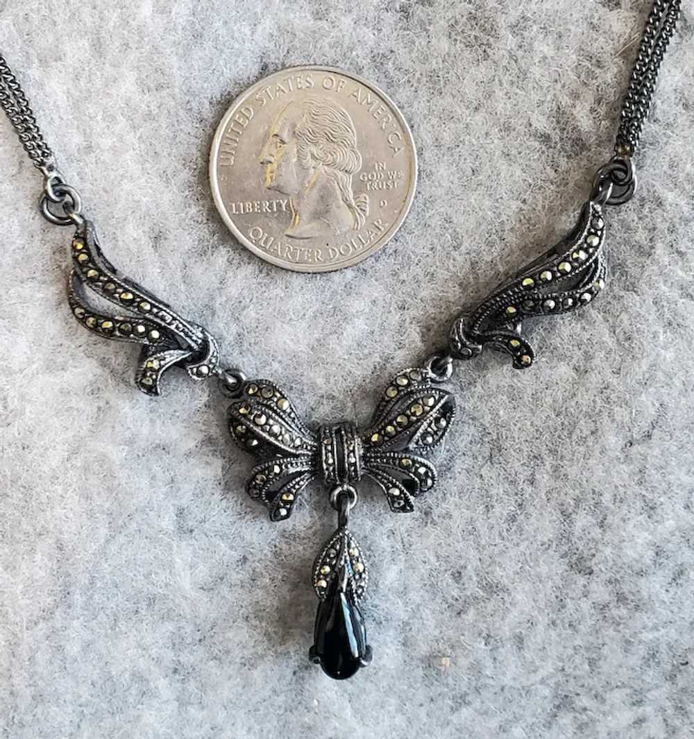 Sterling Silver Onyx and Marcasite Necklace Spark… - image 7