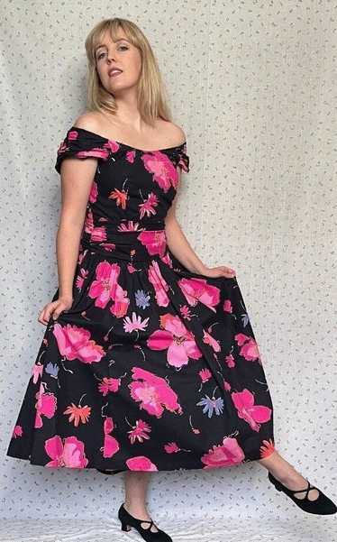 Vintage 1980’s "Laura Ashley" Black & Pink Floral 
