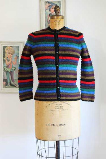 Vintage 1960s Sweater - Mod Electric Rainbow Stri… - image 1