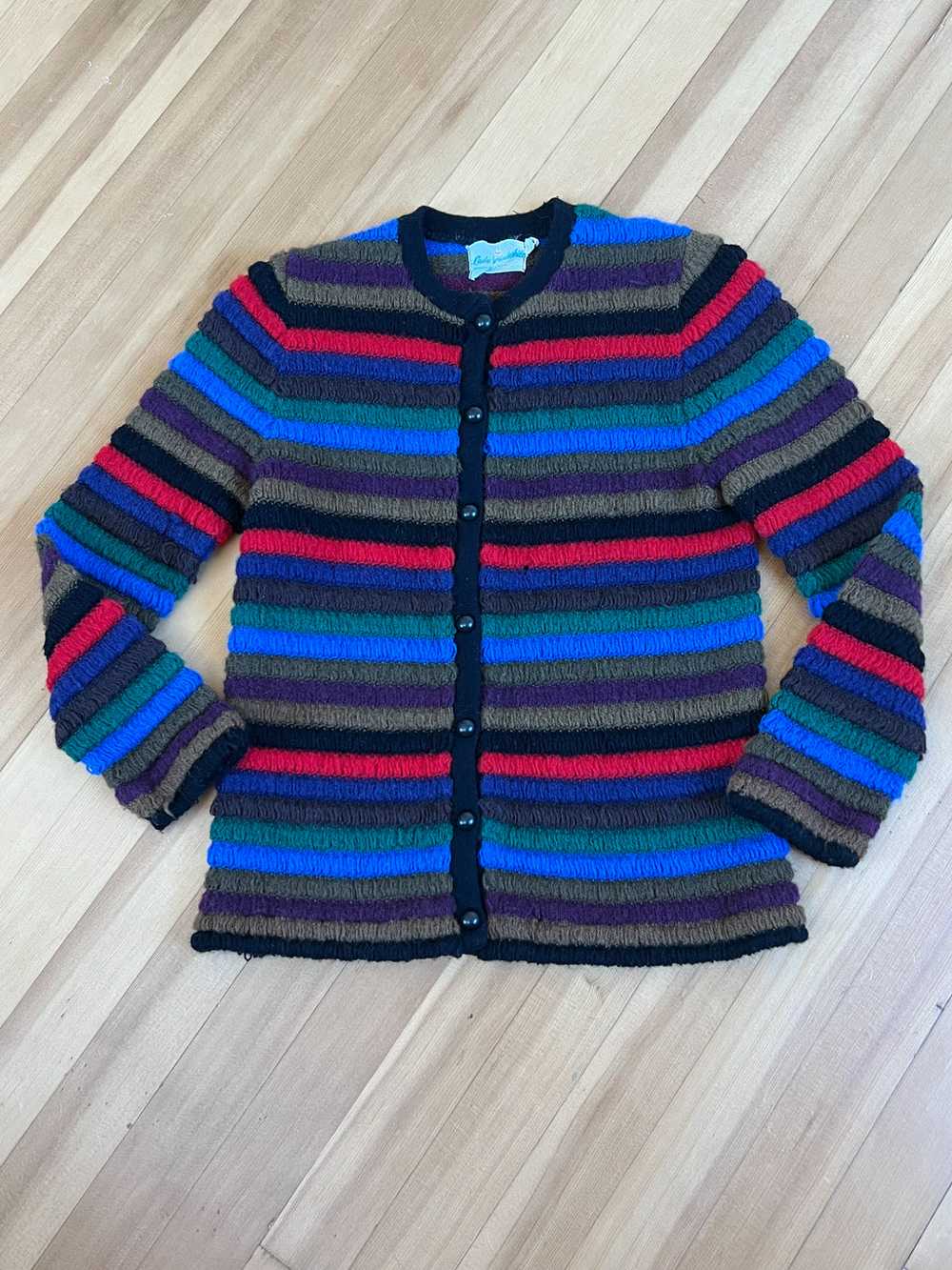 Vintage 1960s Sweater - Mod Electric Rainbow Stri… - image 3