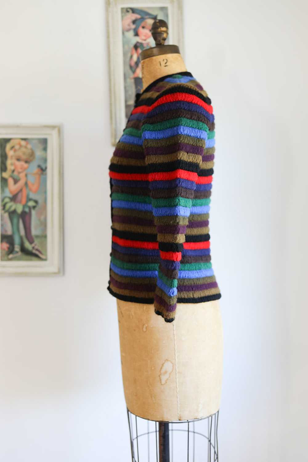 Vintage 1960s Sweater - Mod Electric Rainbow Stri… - image 6