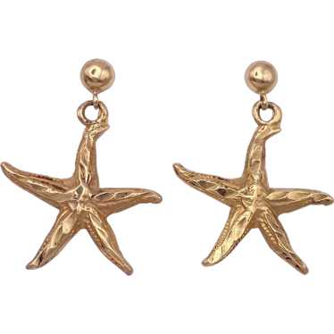 Sea Star / Starfish Dangle Earrings 14K Gold - image 1
