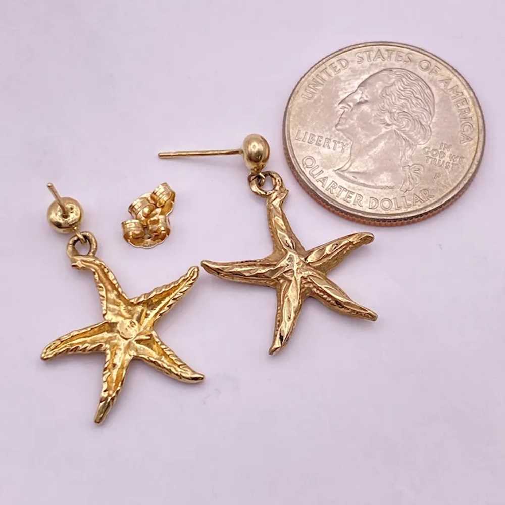 Sea Star / Starfish Dangle Earrings 14K Gold - image 2