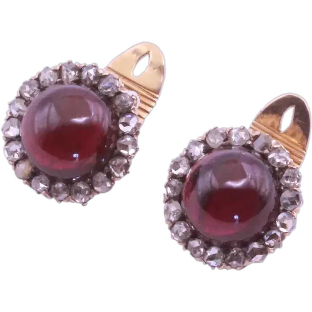 Antique Victorian earrings 18k gold diamonds garn… - image 1