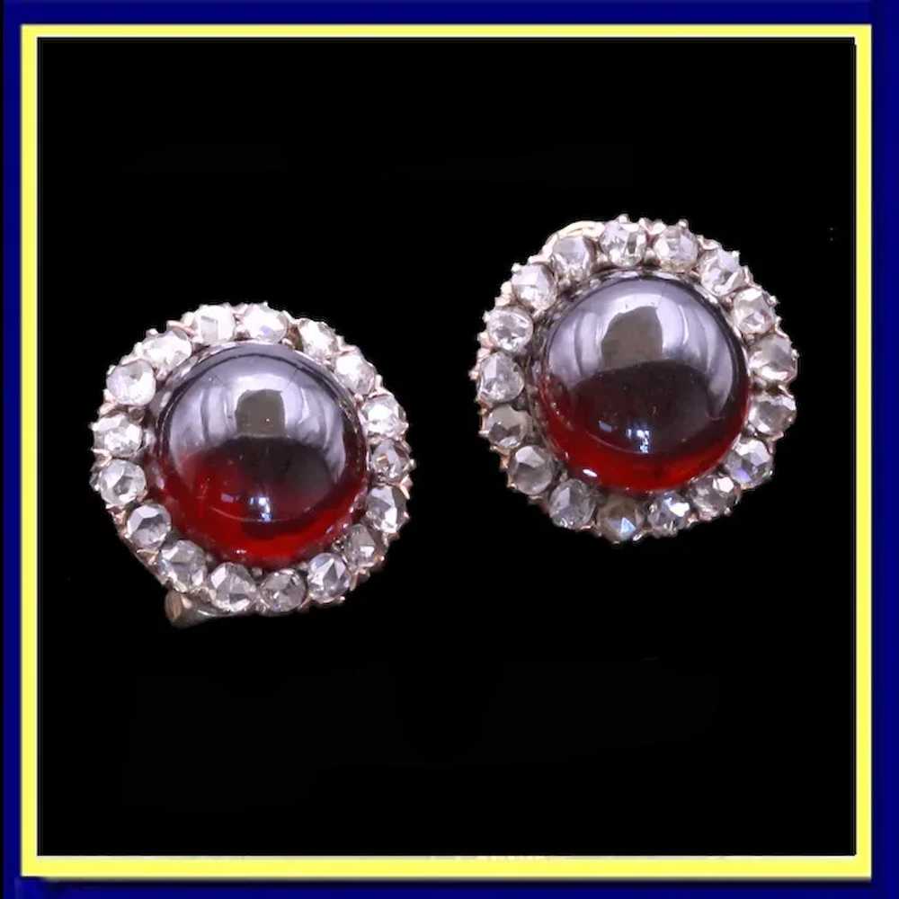Antique Victorian earrings 18k gold diamonds garn… - image 2