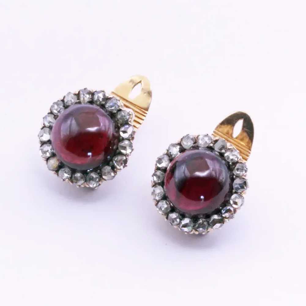 Antique Victorian earrings 18k gold diamonds garn… - image 6