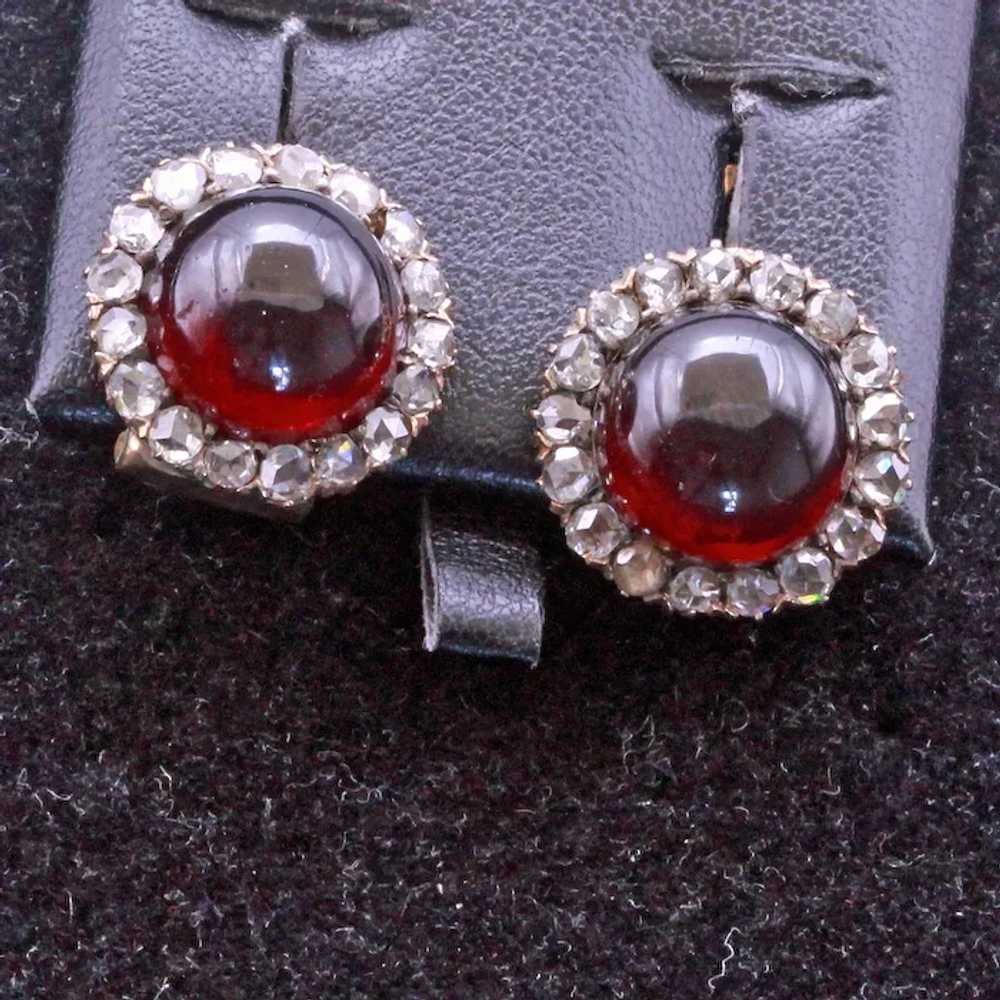 Antique Victorian earrings 18k gold diamonds garn… - image 7