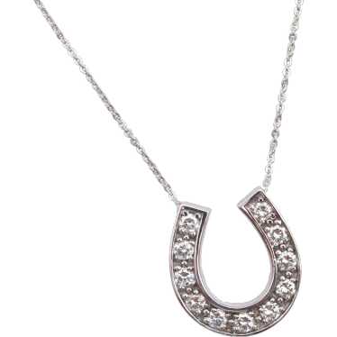 Lucky Horseshoe Diamond Necklace .88 ctw 14k White