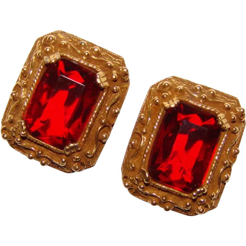 Fabulous JUDY LEE Red Stones Signed Vintage Clip … - image 1