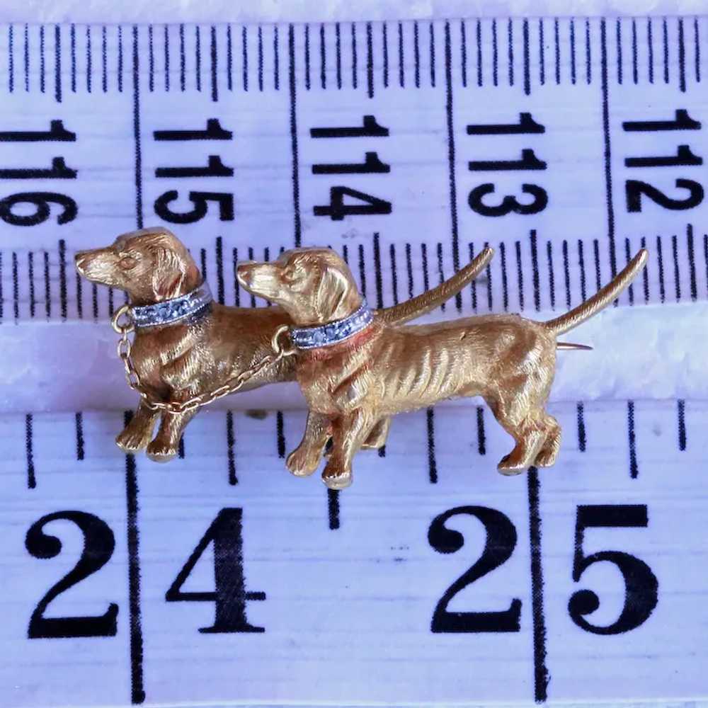 Vintage Brooch pair Dachshund dogs 18k gold diamo… - image 4