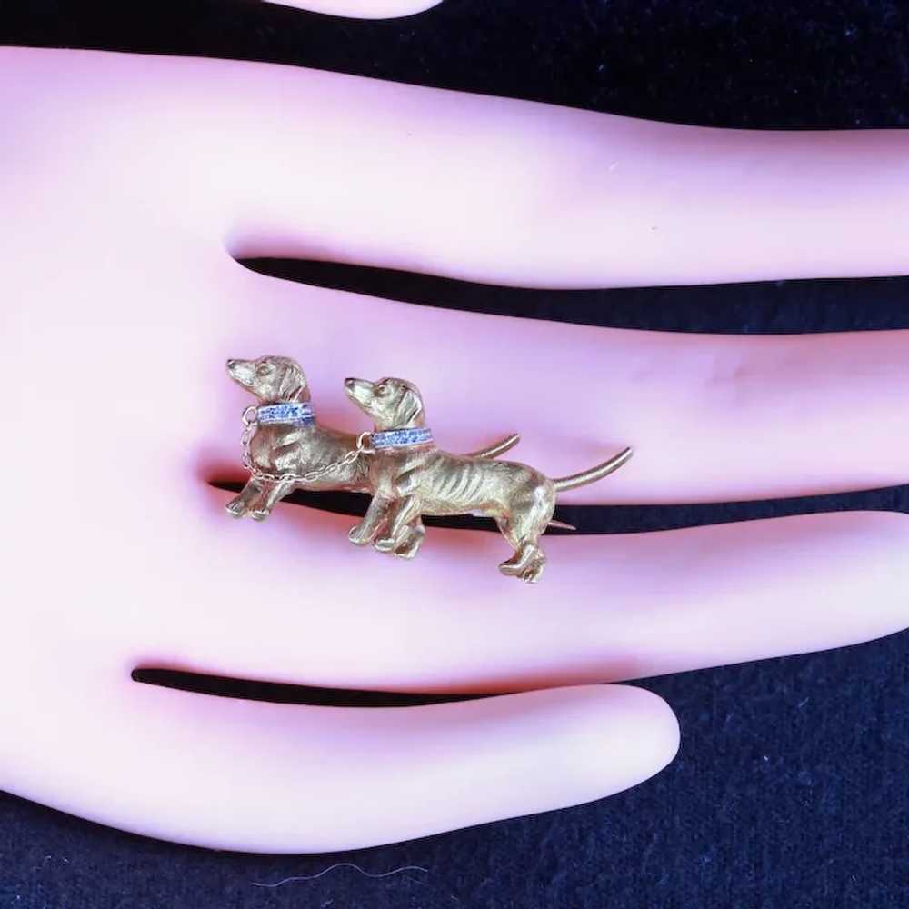 Vintage Brooch pair Dachshund dogs 18k gold diamo… - image 5