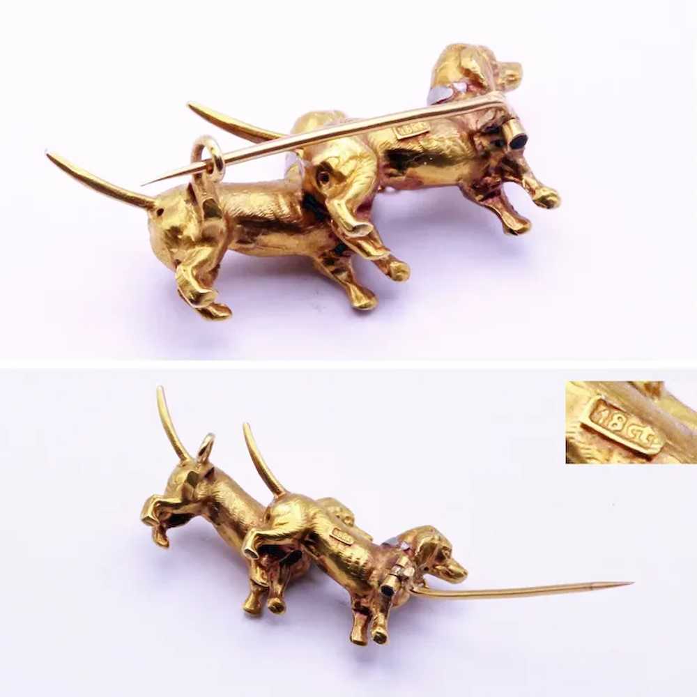 Vintage Brooch pair Dachshund dogs 18k gold diamo… - image 6