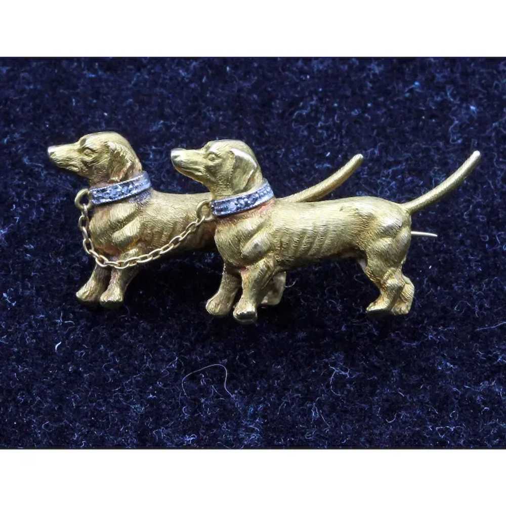 Vintage Brooch pair Dachshund dogs 18k gold diamo… - image 8