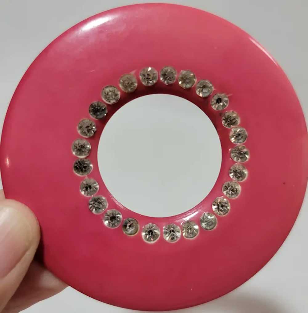 Large doughnut shaped pink plastic and rhinestone… - image 10