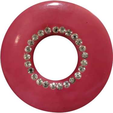 Large doughnut shaped pink plastic and rhinestone… - image 1
