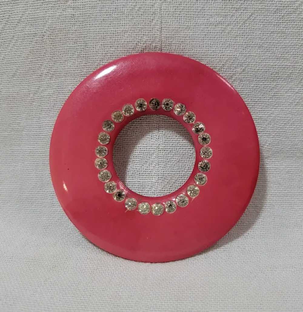 Large doughnut shaped pink plastic and rhinestone… - image 3