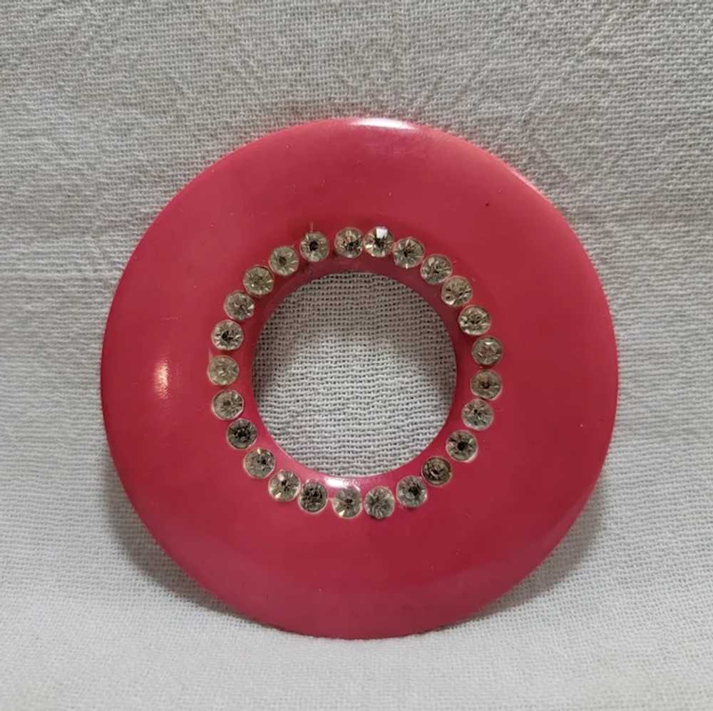 Large doughnut shaped pink plastic and rhinestone… - image 4