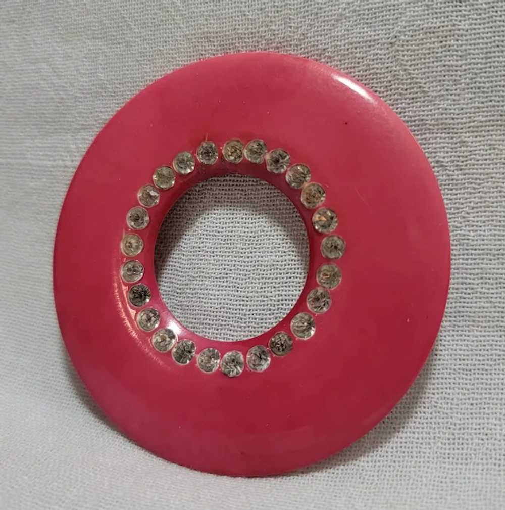 Large doughnut shaped pink plastic and rhinestone… - image 5