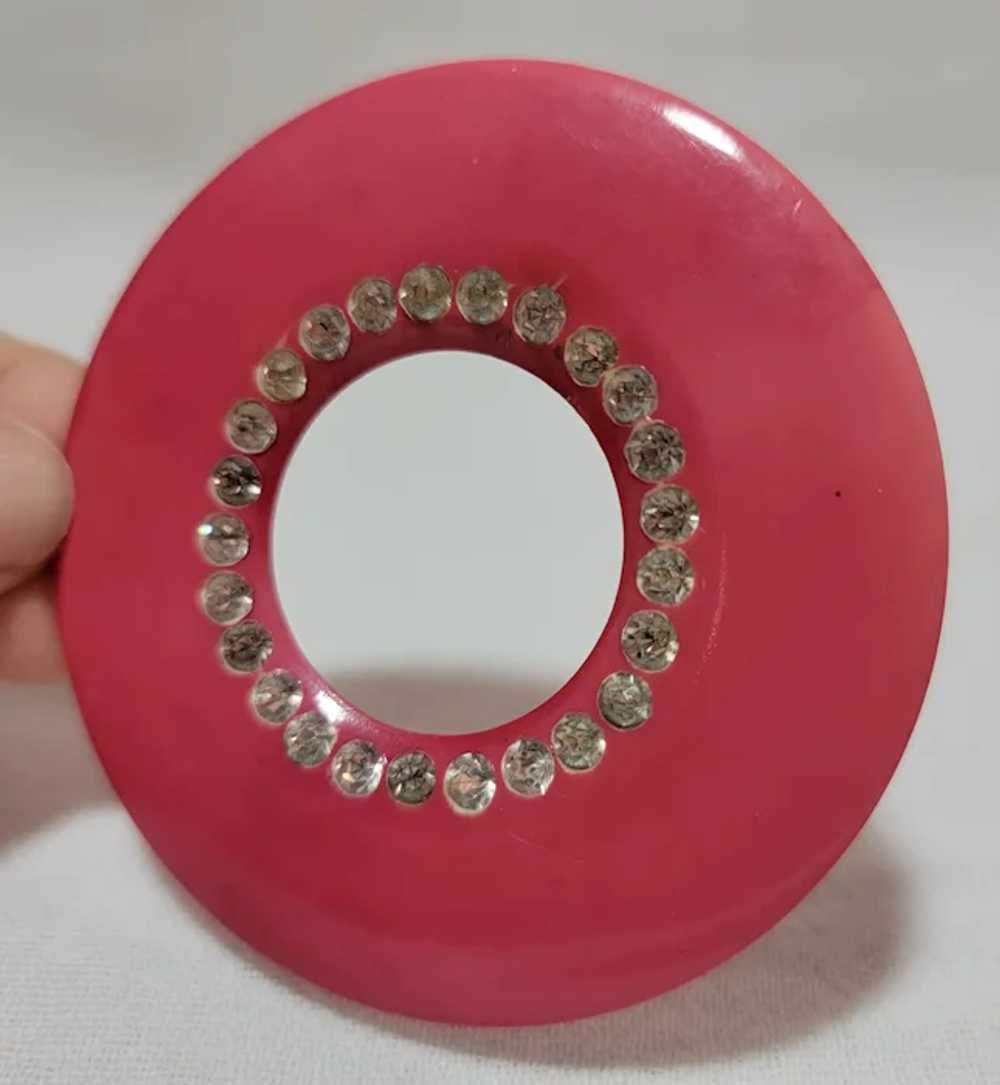 Large doughnut shaped pink plastic and rhinestone… - image 6