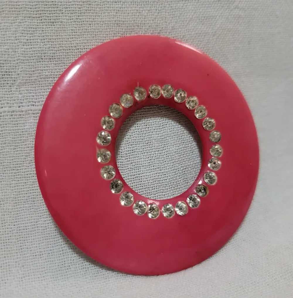 Large doughnut shaped pink plastic and rhinestone… - image 7