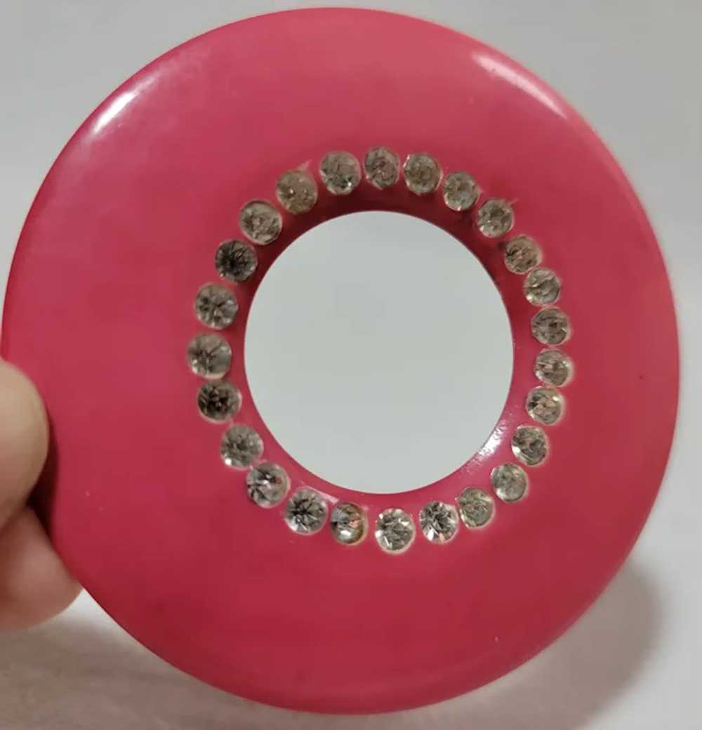 Large doughnut shaped pink plastic and rhinestone… - image 8