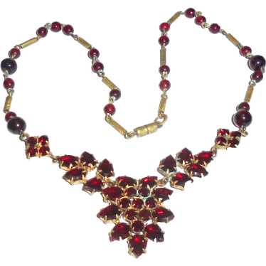 Antique Bohemian Garnet Glass Necklace Czech