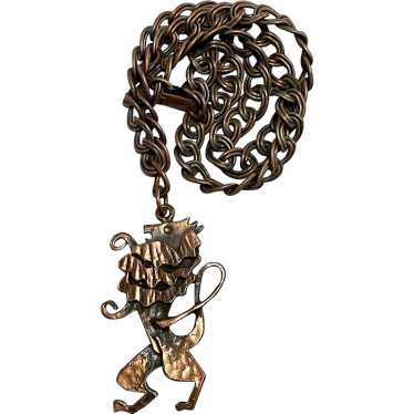 Fun Copper Pendant Necklace with Lion  - Circa 19… - image 1