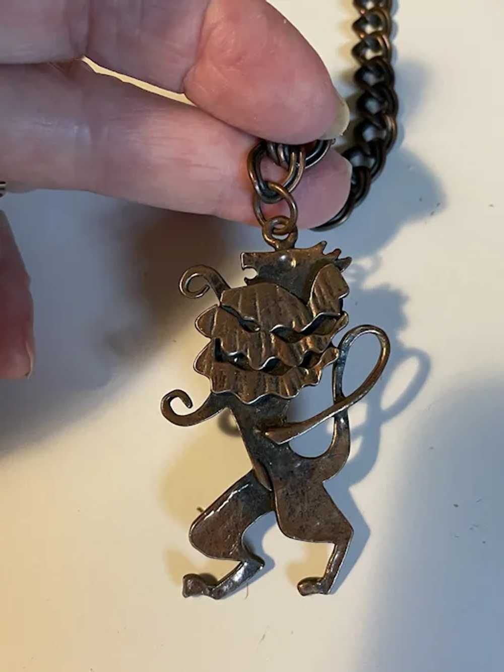 Fun Copper Pendant Necklace with Lion  - Circa 19… - image 2