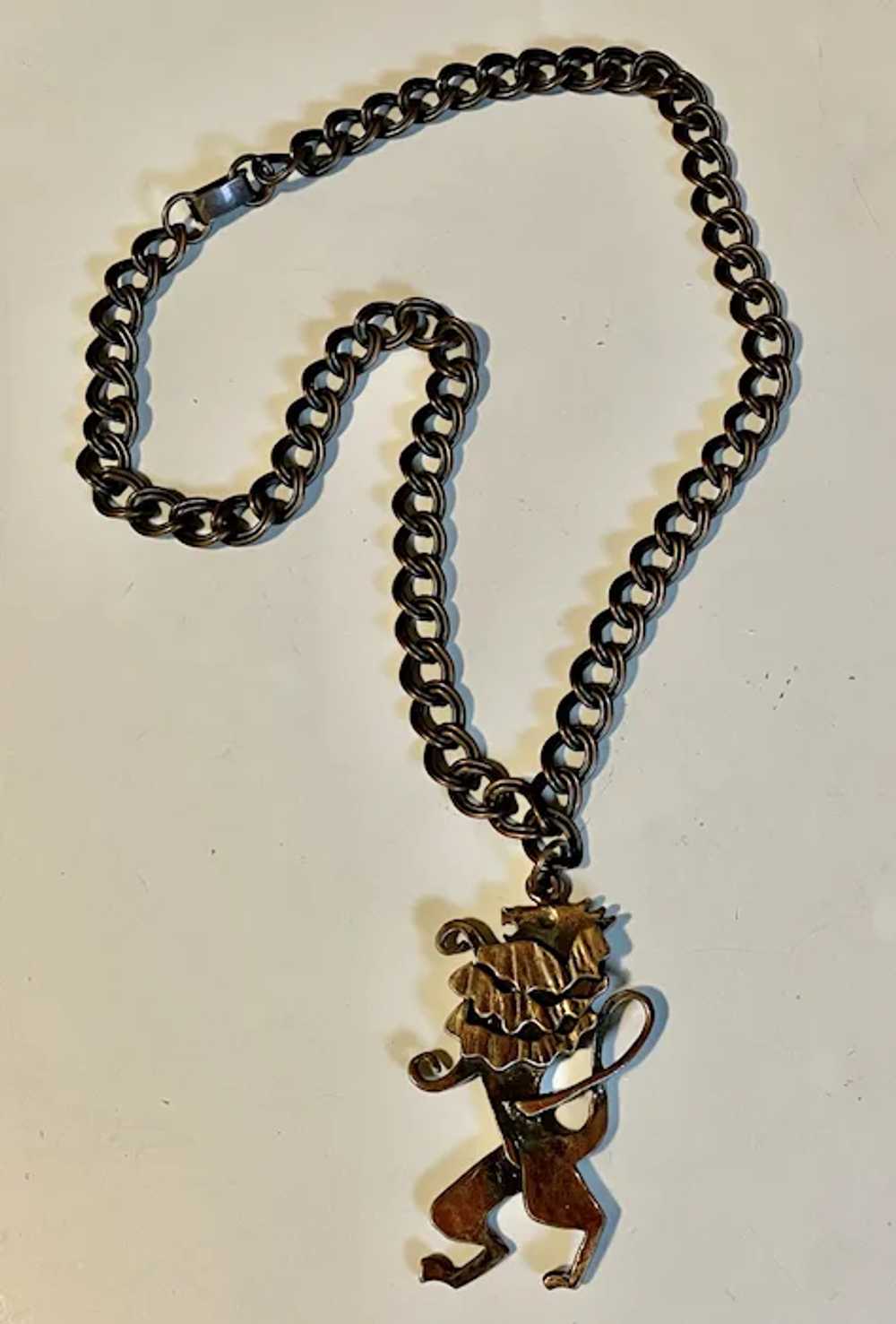 Fun Copper Pendant Necklace with Lion  - Circa 19… - image 3
