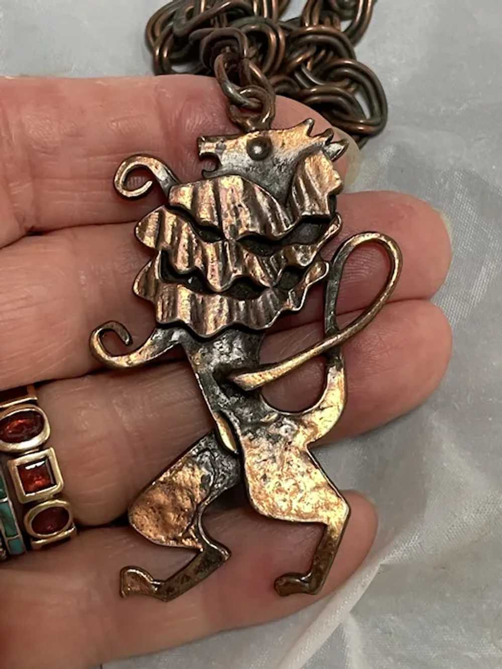 Fun Copper Pendant Necklace with Lion  - Circa 19… - image 4