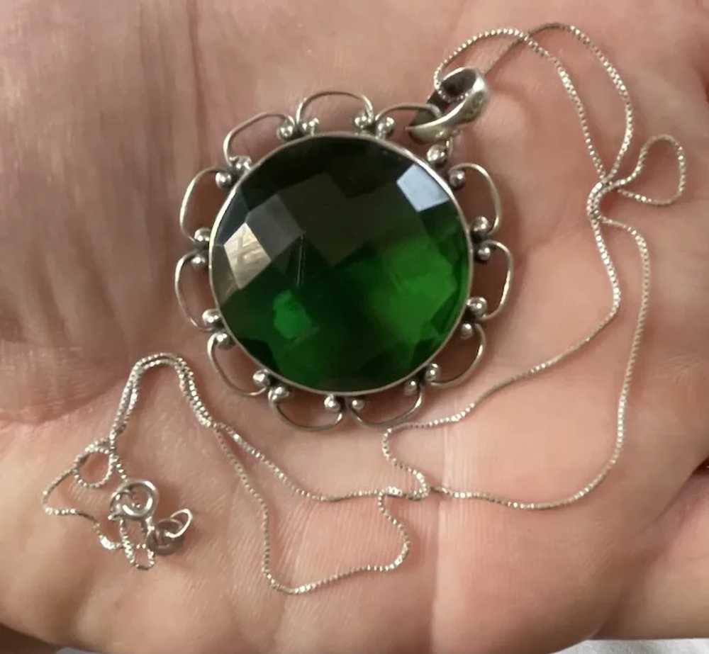 Artisan Sterling .925 & Large Faceted Green Glass… - image 2