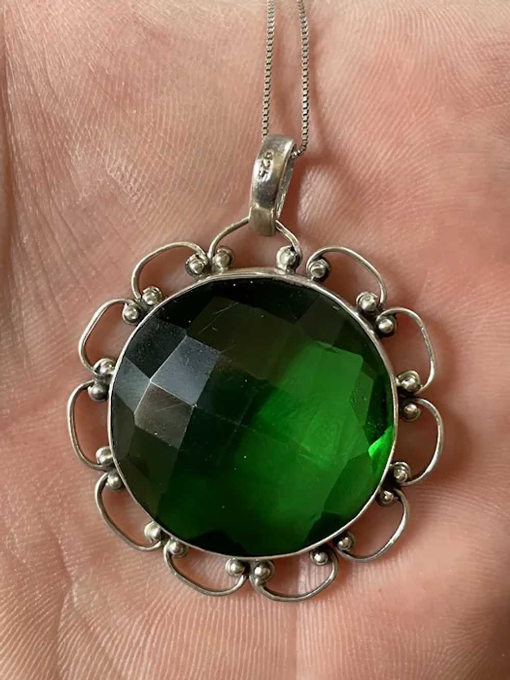 Artisan Sterling .925 & Large Faceted Green Glass… - image 4