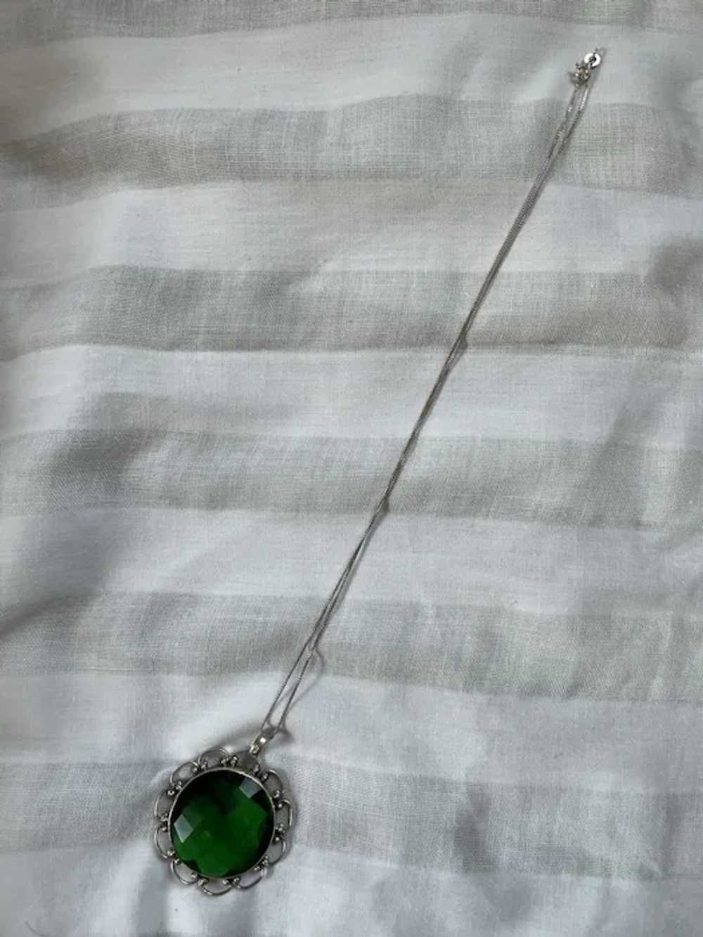 Artisan Sterling .925 & Large Faceted Green Glass… - image 5