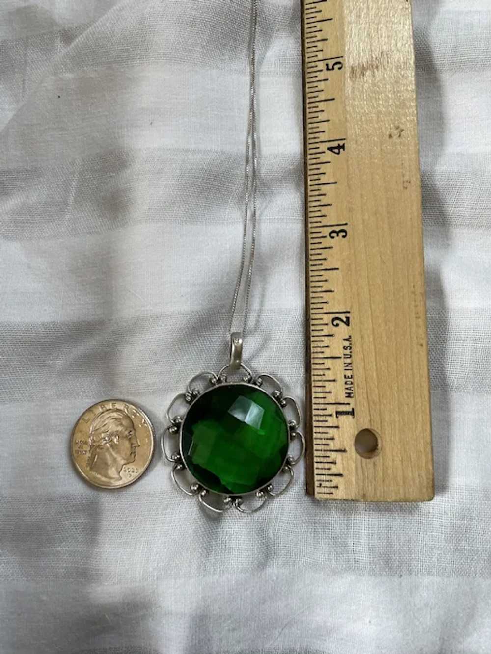 Artisan Sterling .925 & Large Faceted Green Glass… - image 9