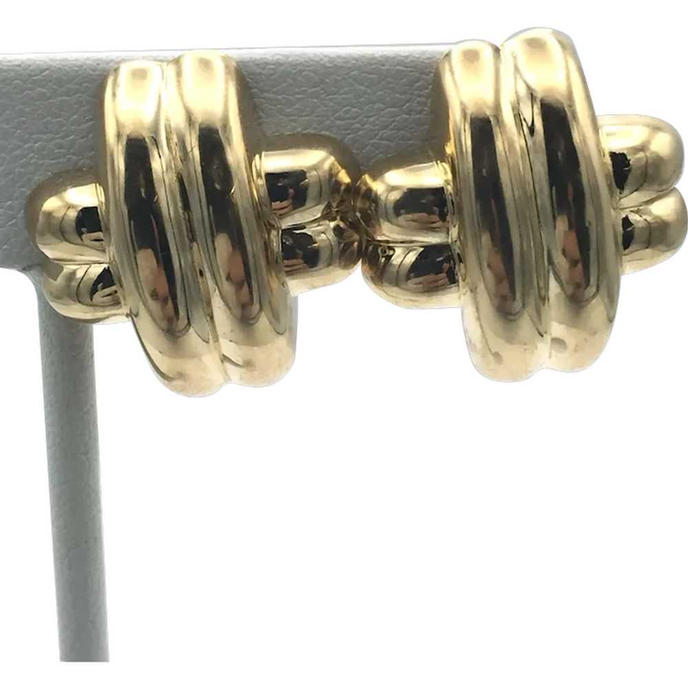 14K Gold Criss Cross Earrings - image 1