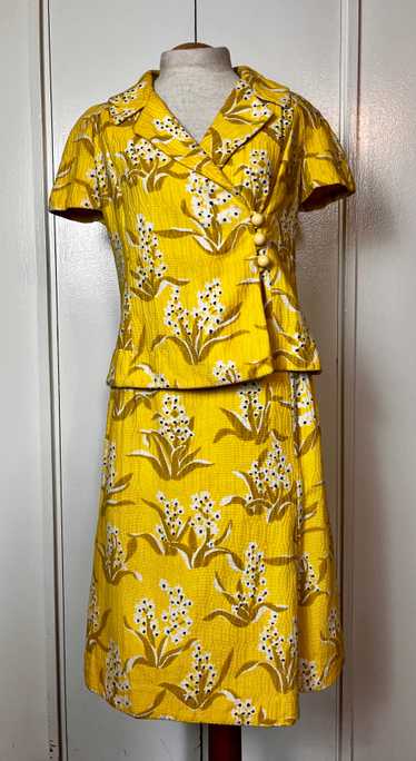 Vintage 1960’s Yellow Hydrangea-Print Tweed Two-Pi