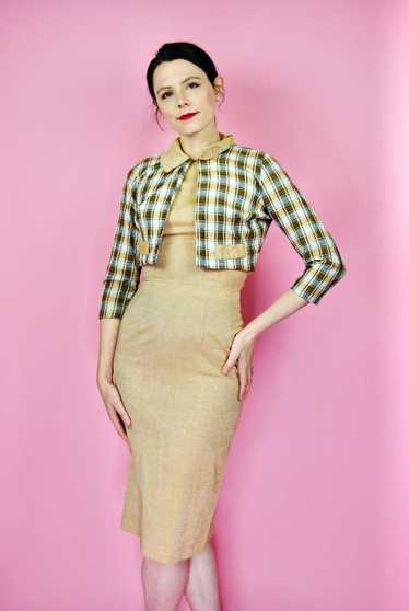 1950s Vintage Judy Wayne Sand Colored Dress and Gr