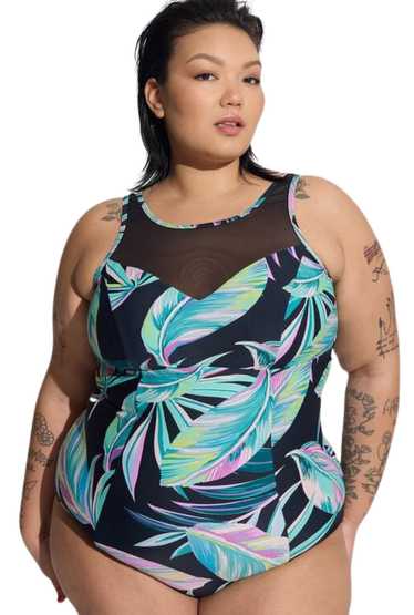 Torrid Black and Tropical Print One Piece Swimsuit