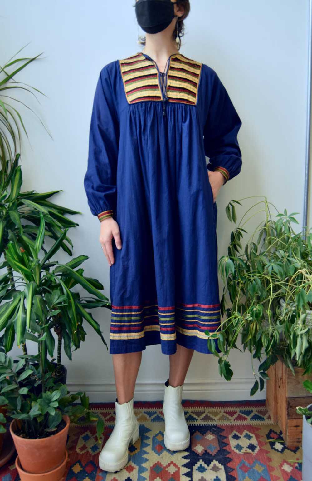 Seventies Navy Indian Cotton Dress - image 1