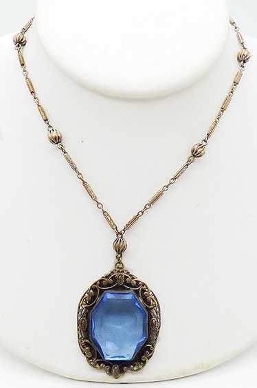 Czech Blue Glass Octagon Orante Necklace