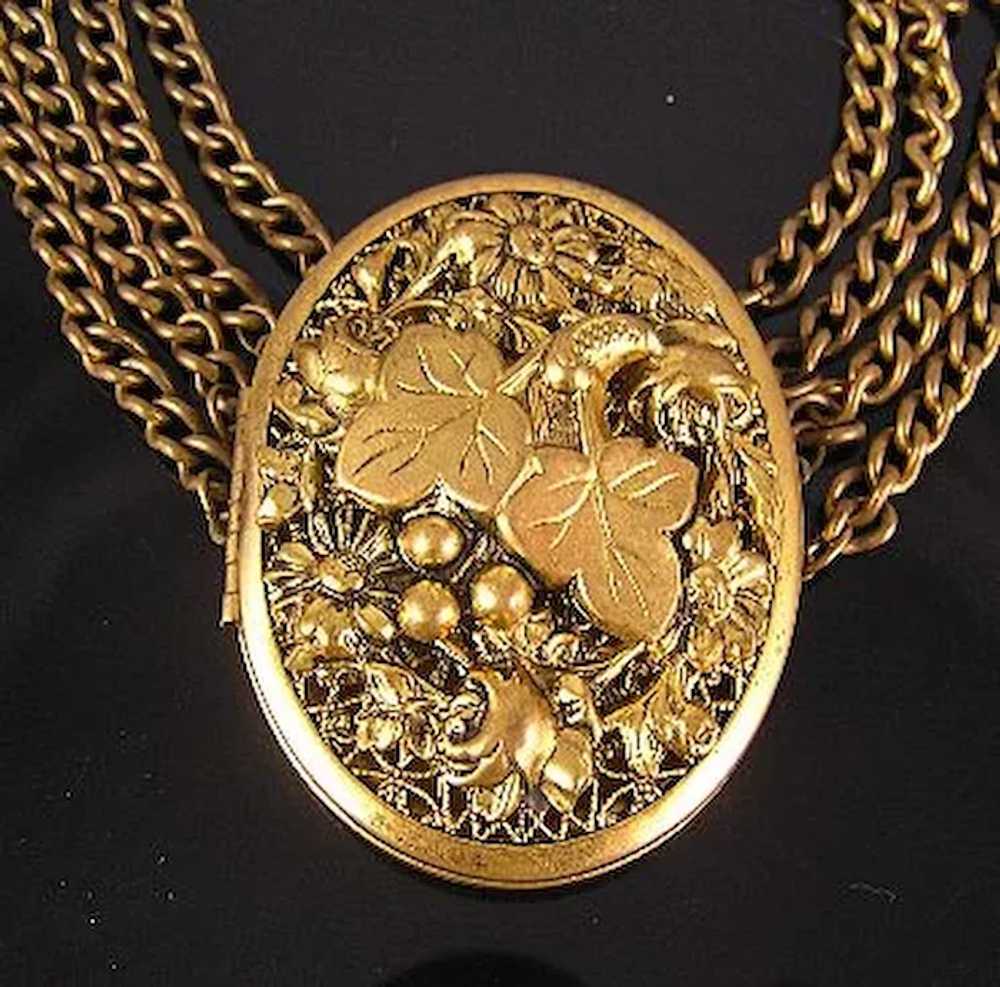 Circa 1930’s Victorian Style Brass Locket Swag Ne… - image 2