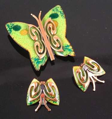 Matisse 1950’s Green Enameled Copper Butterfly Br… - image 1