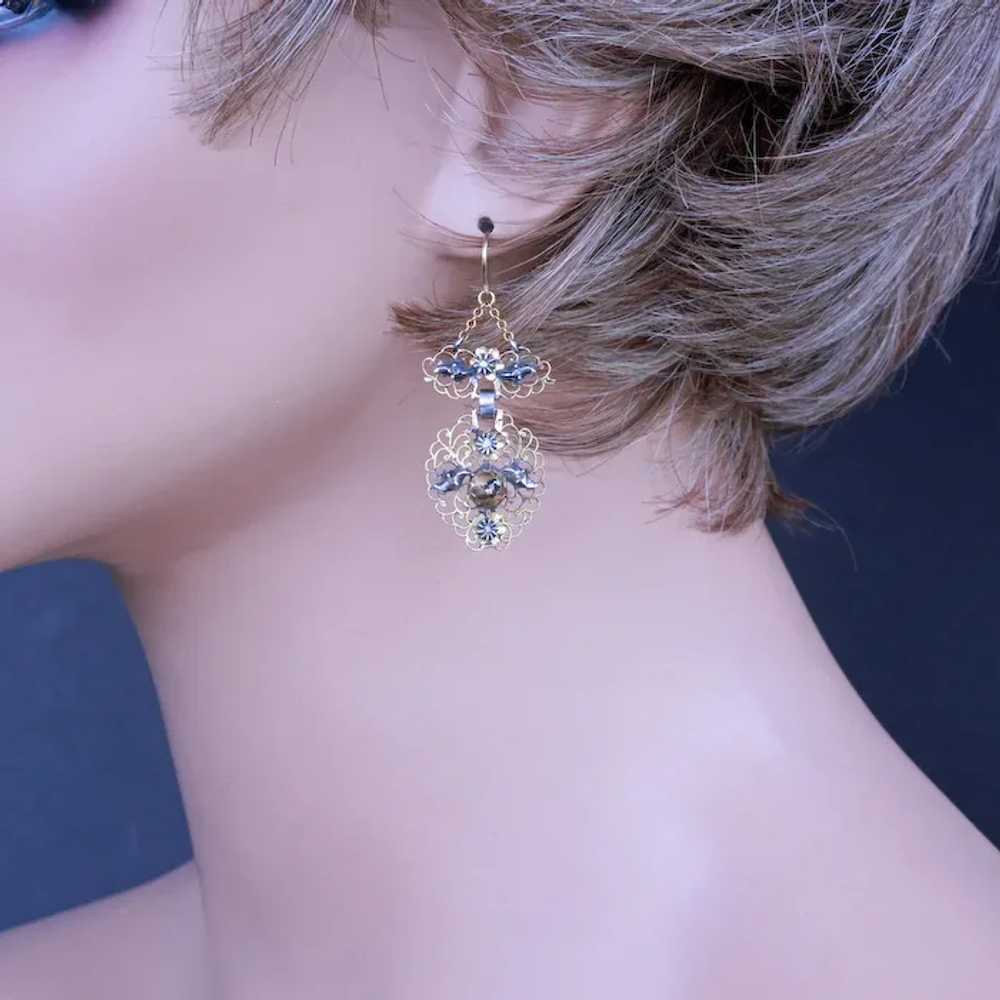 Antique Georgian Earrings Ear Pendants Gold Silve… - image 4