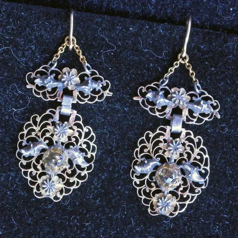 Antique Georgian Earrings Ear Pendants Gold Silve… - image 8