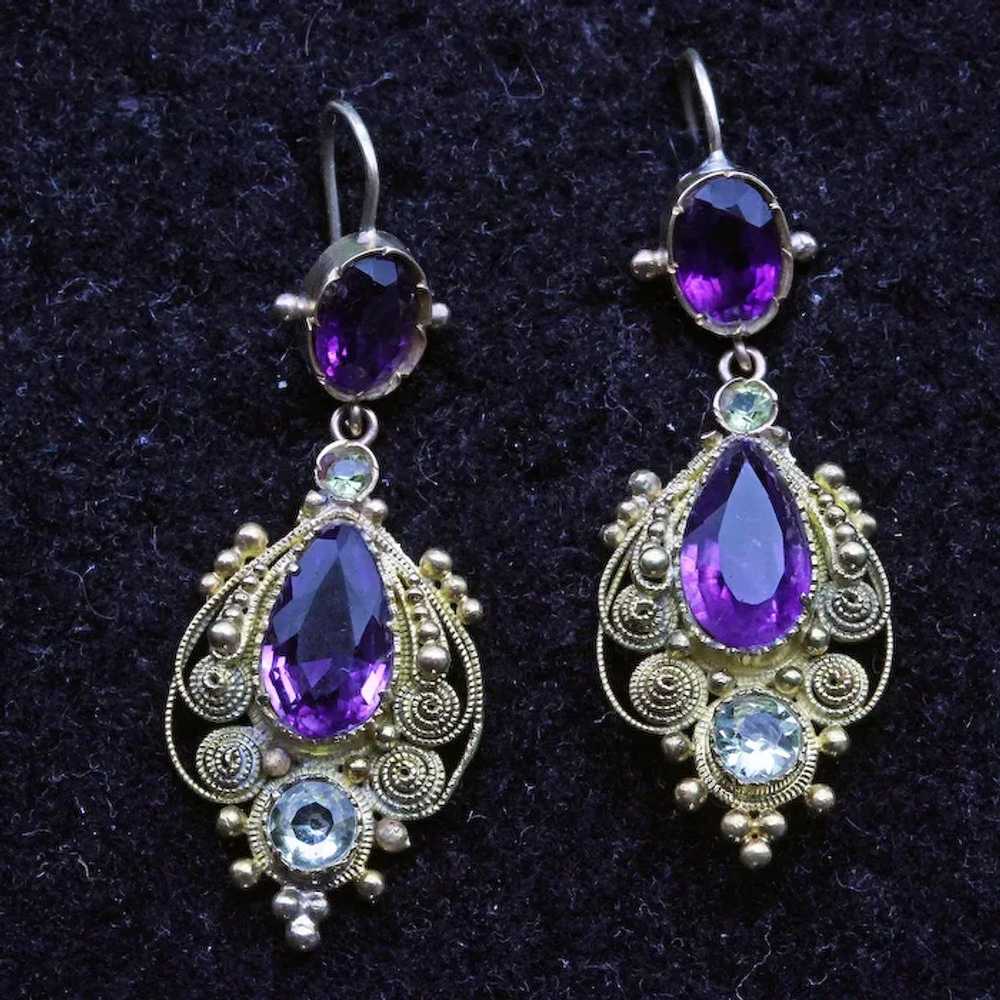 Antique Georgian dangle earrings gold amethyst ch… - image 7