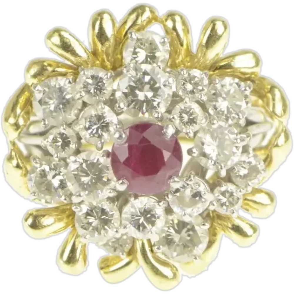 Platinum 3.75 Ctw Ruby Diamond Cluster Engagement… - image 1