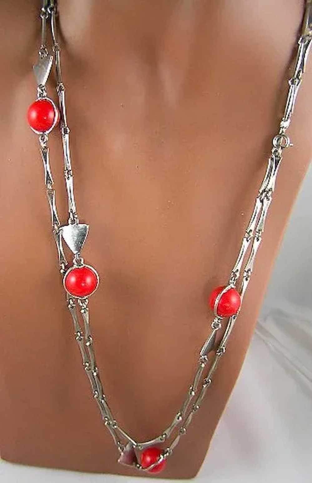 Mod Geometric Red Ball & Triangle Necklace - image 1