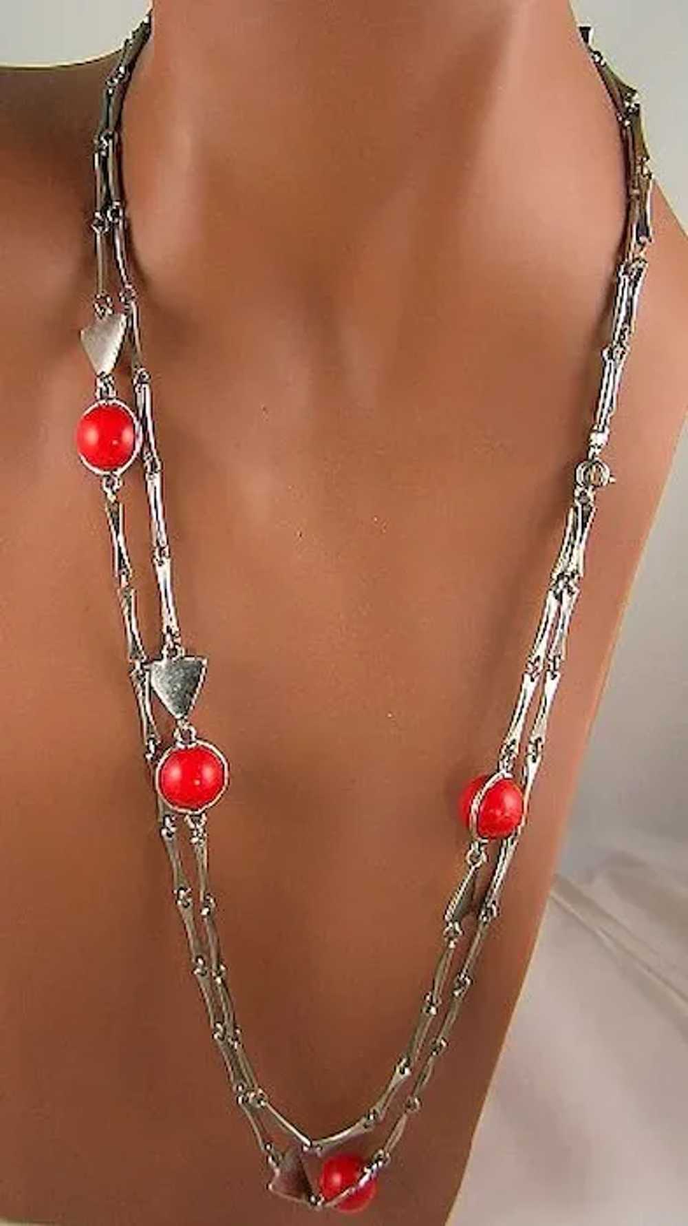 Mod Geometric Red Ball & Triangle Necklace - image 2