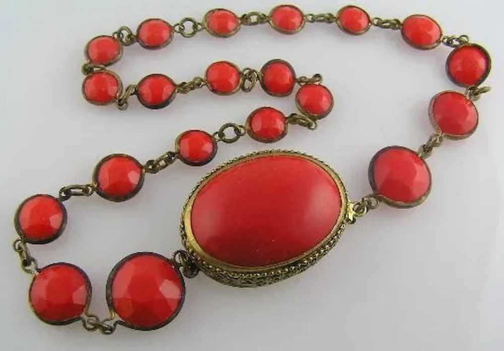 Rich Red Circa 1930’s Filigree Clasp Necklace - image 3